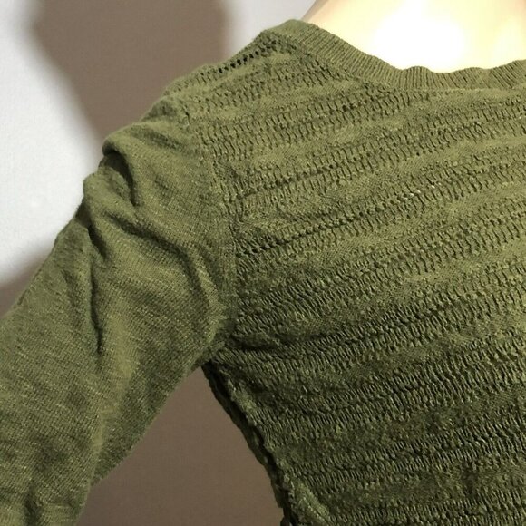 Style Co Sweater Women Size XS Green Army Olive Sheer Knit Hi Low Smock Crochet - Picture 3 of 10